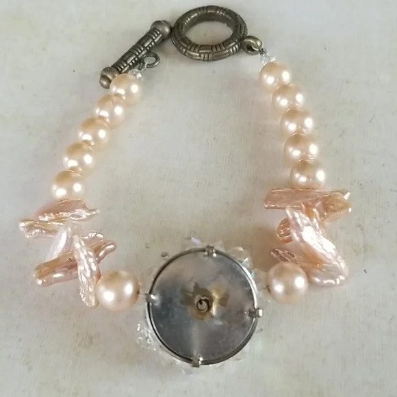 NWT Hand Crafted Repurposed Vintage Crystal Freshwater Pearl Bracelet - Picture 14 of 16